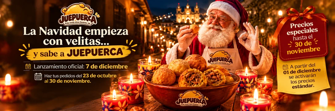 Navidad JUEPUERCA. La Navidad empieza con velitas y sabe a JUEPUERCA. Papá Noel disfruta las puerquitas y hay precios especiales hasta el 30 de noviembre.